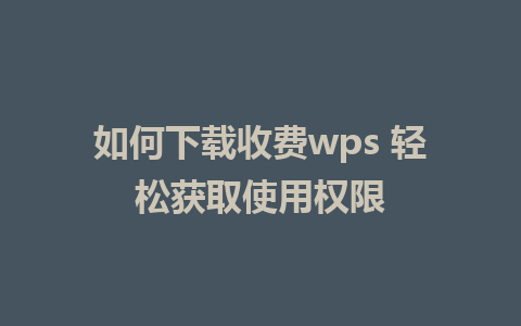 如何下载收费wps 轻松获取使用权限