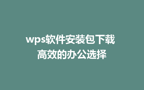 wps软件安装包下载 高效的办公选择