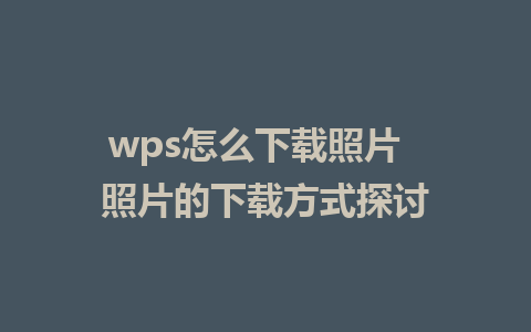 wps怎么下载照片  照片的下载方式探讨