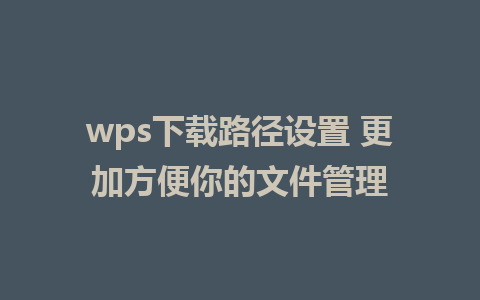 wps下载路径设置 更加方便你的文件管理