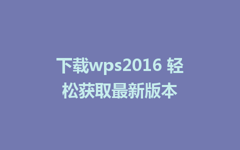 下载wps2016 轻松获取最新版本