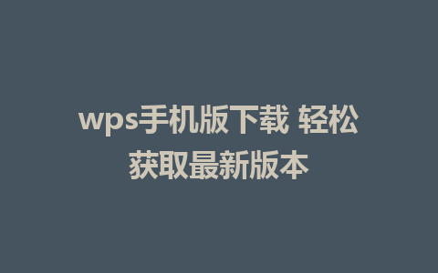 wps手机版下载 轻松获取最新版本