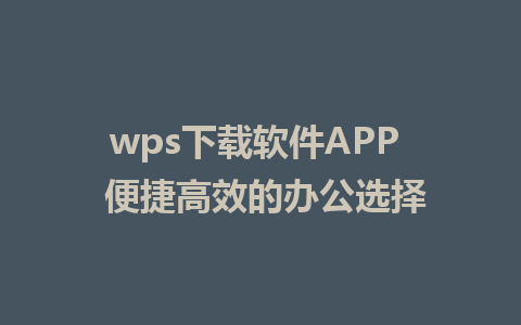 wps下载软件APP  便捷高效的办公选择