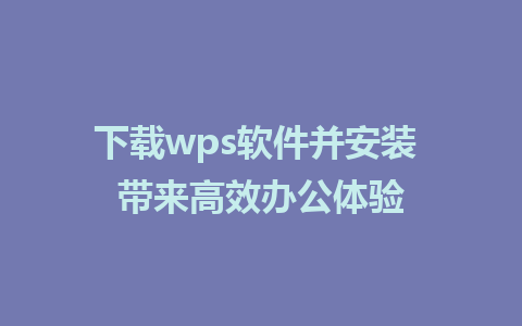 下载wps软件并安装 带来高效办公体验