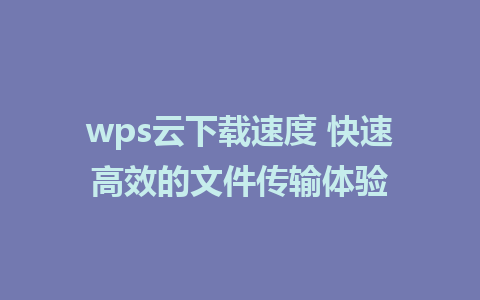 wps云下载速度 快速高效的文件传输体验