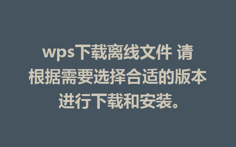 wps下载离线文件 请根据需要选择合适的版本进行下载和安装。