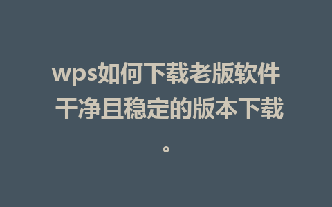 wps如何下载老版软件 干净且稳定的版本下载。