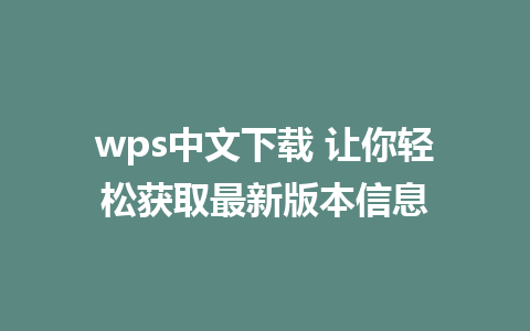 wps中文下载 让你轻松获取最新版本信息