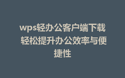 wps轻办公客户端下载 轻松提升办公效率与便捷性