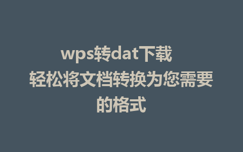 wps转dat下载  轻松将文档转换为您需要的格式