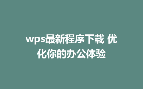 wps最新程序下载 优化你的办公体验