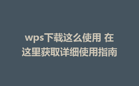 wps下载这么使用 在这里获取详细使用指南