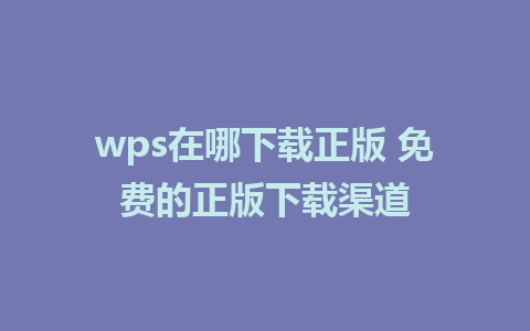 wps在哪下载正版 免费的正版下载渠道