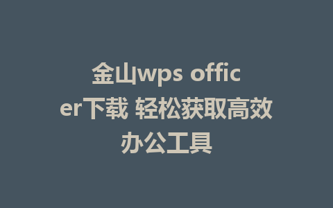 金山wps officer下载 轻松获取高效办公工具