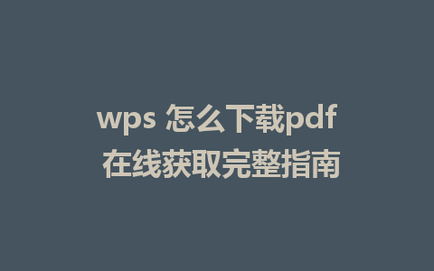 wps 怎么下载pdf 在线获取完整指南