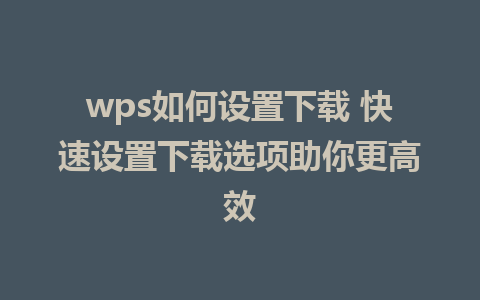 wps如何设置下载 快速设置下载选项助你更高效