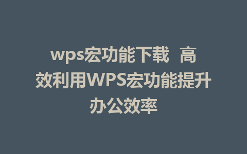 wps宏功能下载  高效利用WPS宏功能提升办公效率