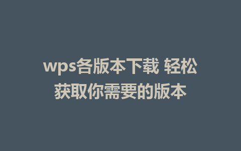 wps各版本下载 轻松获取你需要的版本