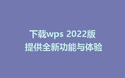 下载wps 2022版 提供全新功能与体验