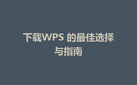 下载WPS 的最佳选择与指南