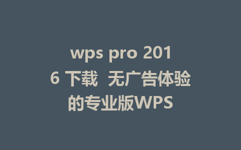 wps pro 2016 下载  无广告体验的专业版WPS