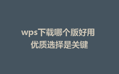 wps下载哪个版好用 优质选择是关键